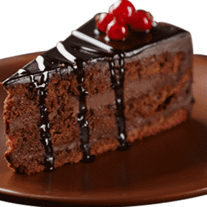 slice of chocolate cake with a cherry on top